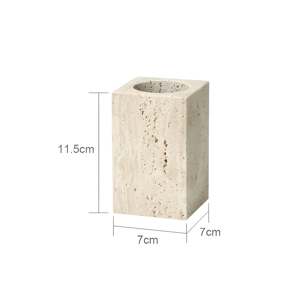 Set da bagno in travertino – Accessori pregiati in pietra naturale | Dispenser per sapone, piattino per sapone, diffusore e vassoio
