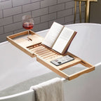 Aurevo Caddy da Bagno in Bamboo | Vassoio da bagno di lusso estensibile con portabicchiere e portabook