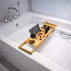 BAMORÉ – Elegante Vassoio da Bagno in Bambù con Funzioni di Stoccaggio e Relax Regolabili
