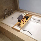 BAMORÉ – Elegante Vassoio da Bagno in Bambù con Funzioni di Stoccaggio e Relax Regolabili