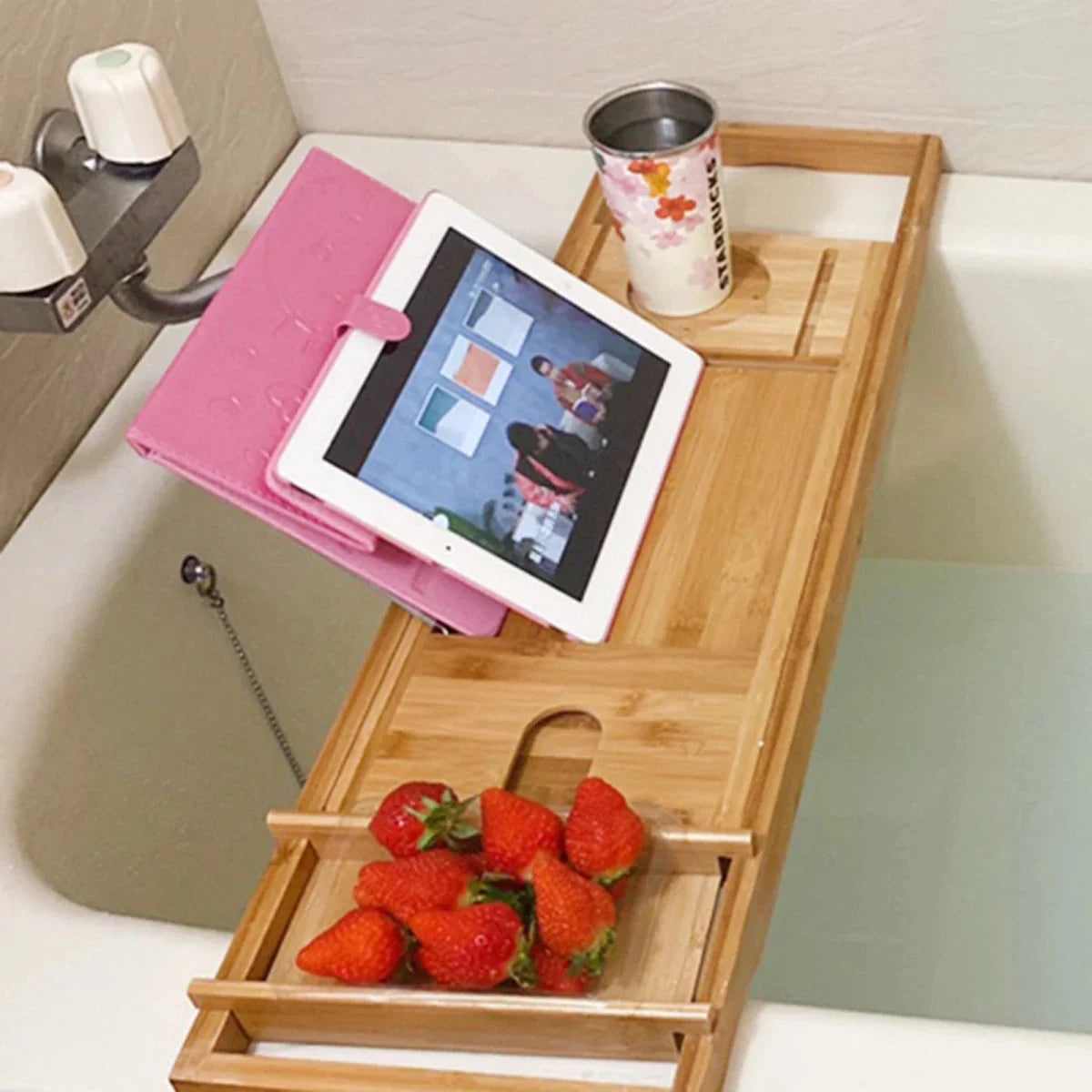 BAMORÉ – Elegante Vassoio da Bagno in Bambù con Funzioni di Stoccaggio e Relax Regolabili