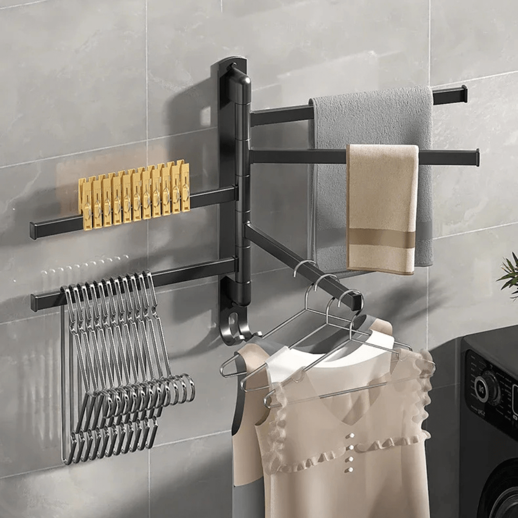 BATHARC – Porta Asciugamani Nero Opaco Elegante con 5 Bracci Rotanti