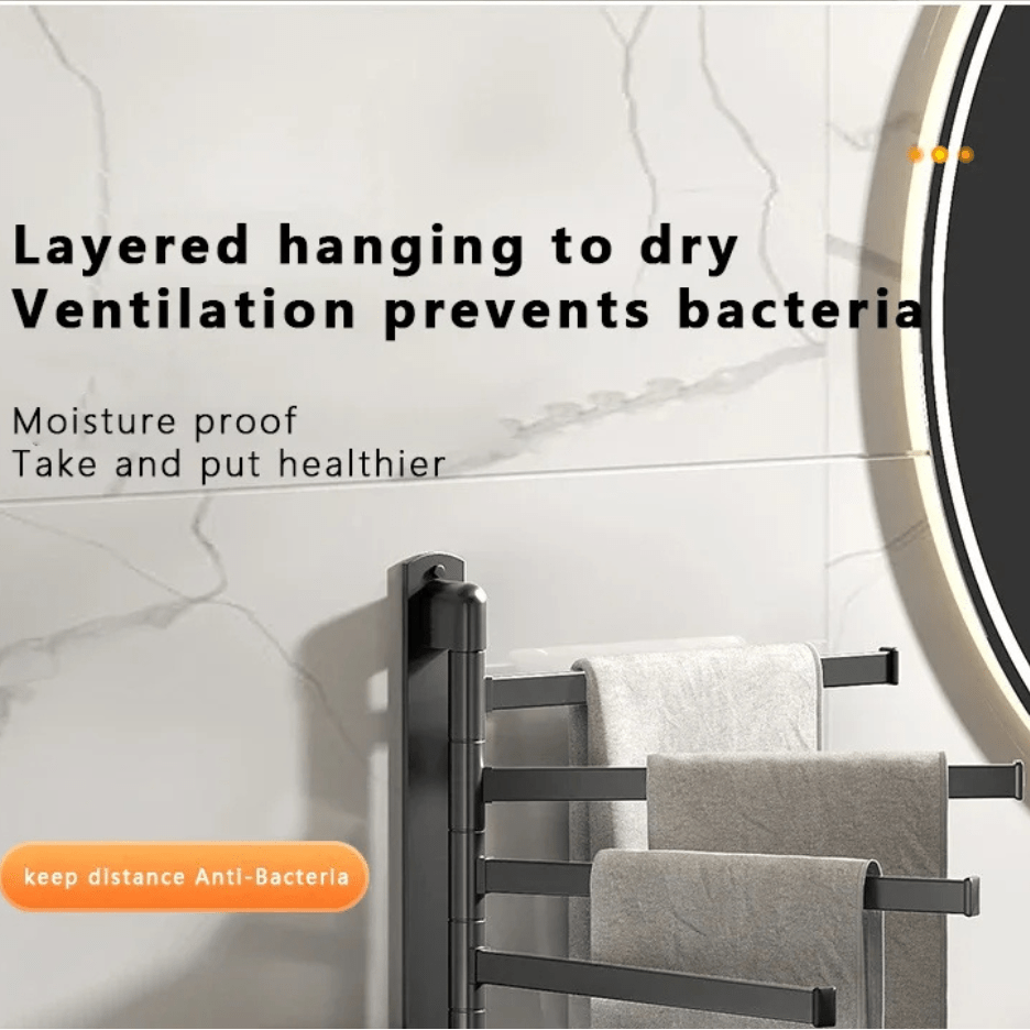 BATHARC – Porta Asciugamani Nero Opaco Elegante con 5 Bracci Rotanti