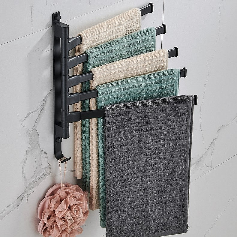 BATHARC – Porta Asciugamani Nero Opaco Elegante con 5 Bracci Rotanti