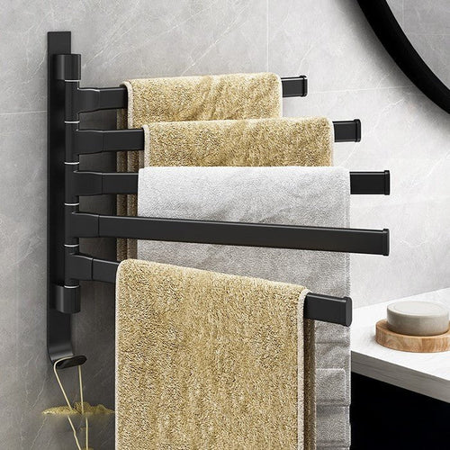 BATHARC – Porta Asciugamani Nero Opaco Elegante con 5 Bracci Rotanti