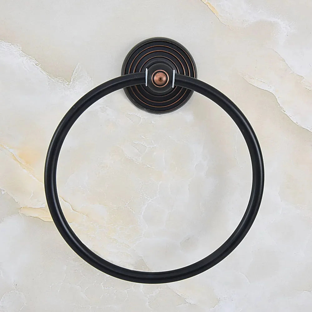 Anello Porta Asciugamani Circolare Nero con Finitura in Olio Rubato da Muro per Bagno