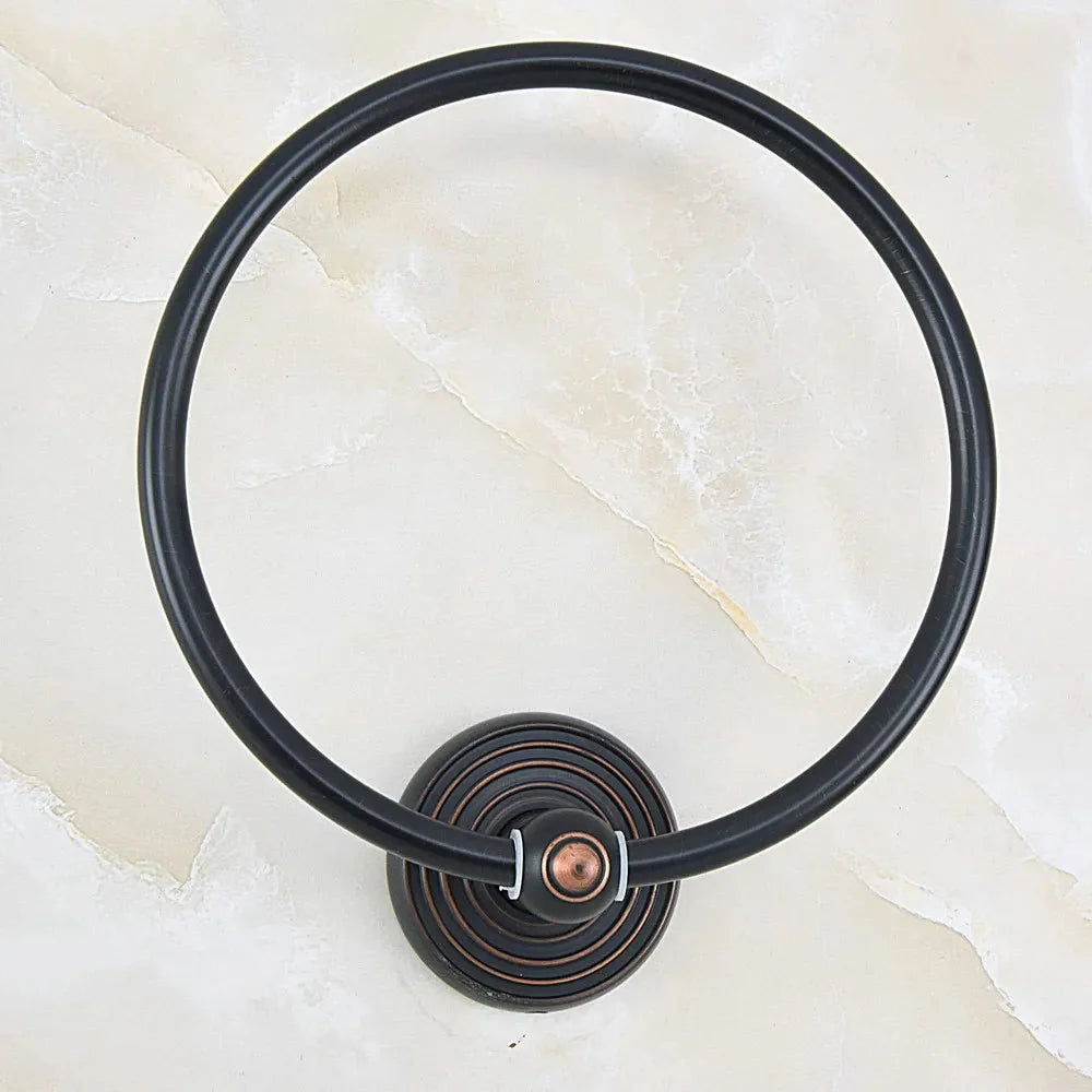 Anello Porta Asciugamani Circolare Nero con Finitura in Olio Rubato da Muro per Bagno