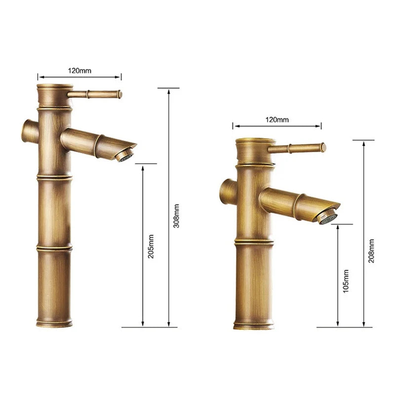 Rubinetto per Lavabo da Bagno in Ottone Antico a Forma di Bambù