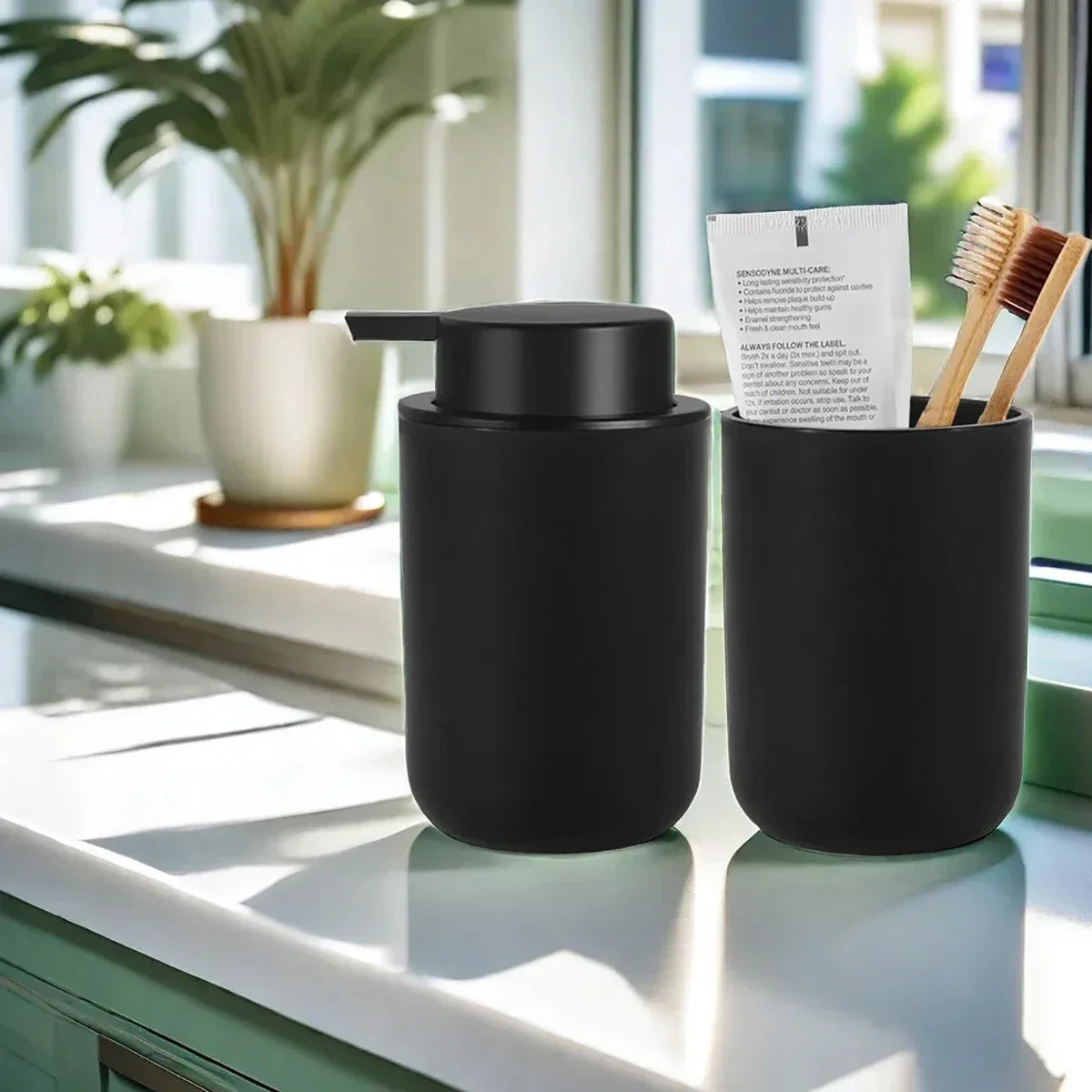 Dispenser di Sapone Liquido Schiumoso Ricaricabile per Bagno con Bicchiere per Collutorio
