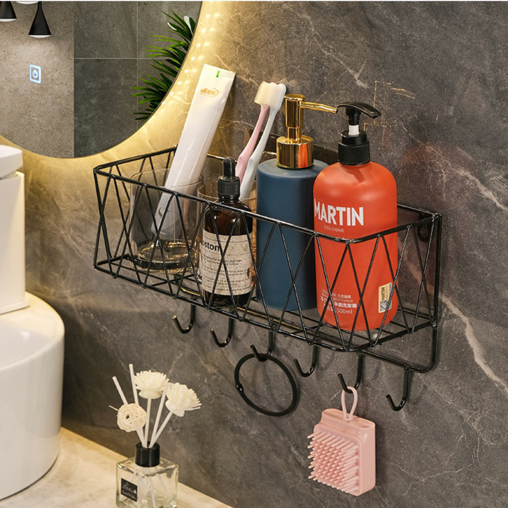 Mensola da Bagno Porta Oggetti Senza Fori, Cesto da Appendere
