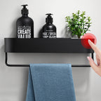 Mensola da Bagno Supporto Mensole da Parete Porta Asciugamani Nero Stoccaggio Doccia