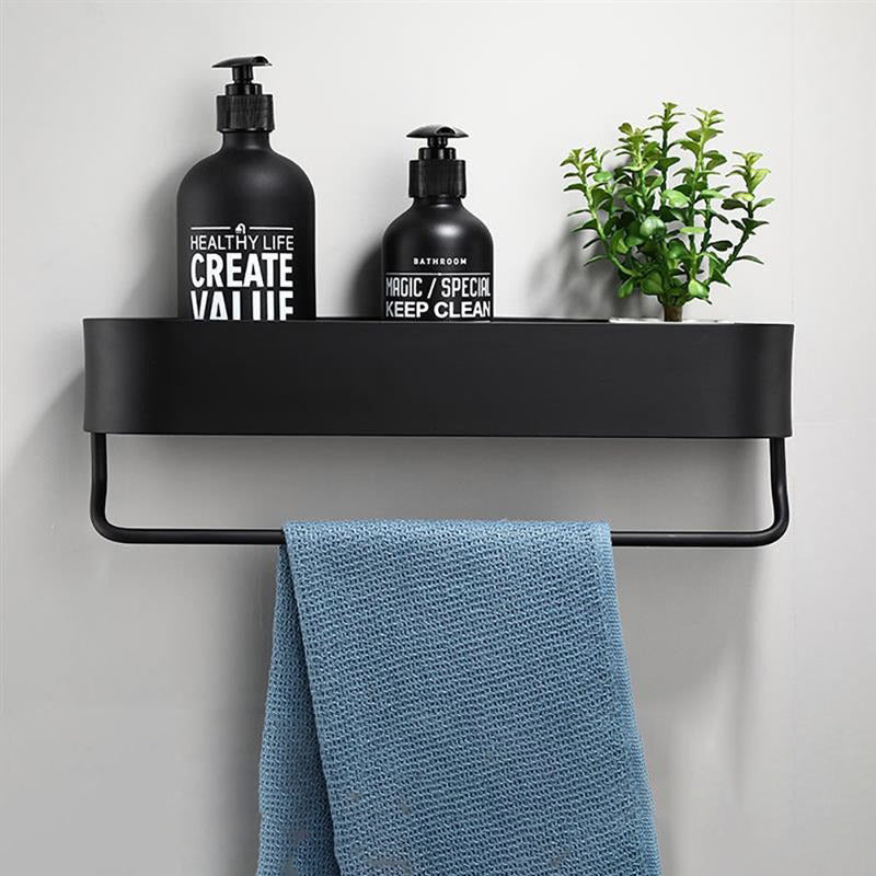 Mensola da Bagno Supporto Mensole da Parete Porta Asciugamani Nero Stoccaggio Doccia