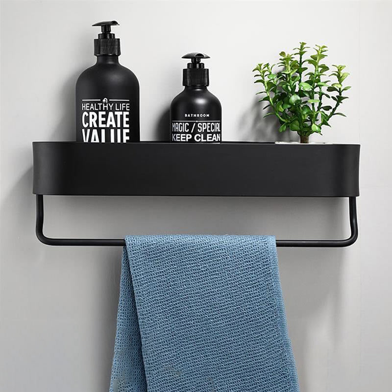 Mensola da Bagno Supporto Mensole da Parete Porta Asciugamani Nero Stoccaggio Doccia