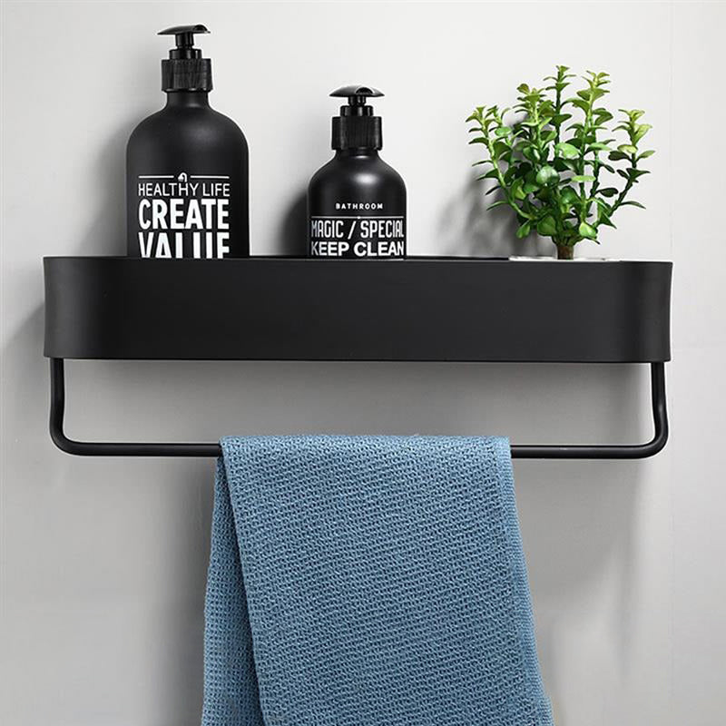 Mensola da Bagno Supporto Mensole da Parete Porta Asciugamani Nero Stoccaggio Doccia