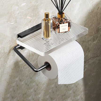 Supporto per Carta da Bagno in Legno da Muro con Rack per Telefono e Mensola per Carta Igienica