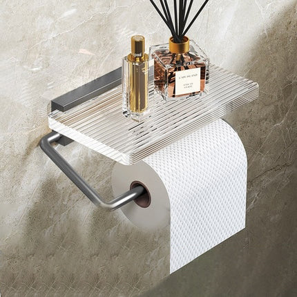 Supporto per Carta da Bagno in Legno da Muro con Rack per Telefono e Mensola per Carta Igienica