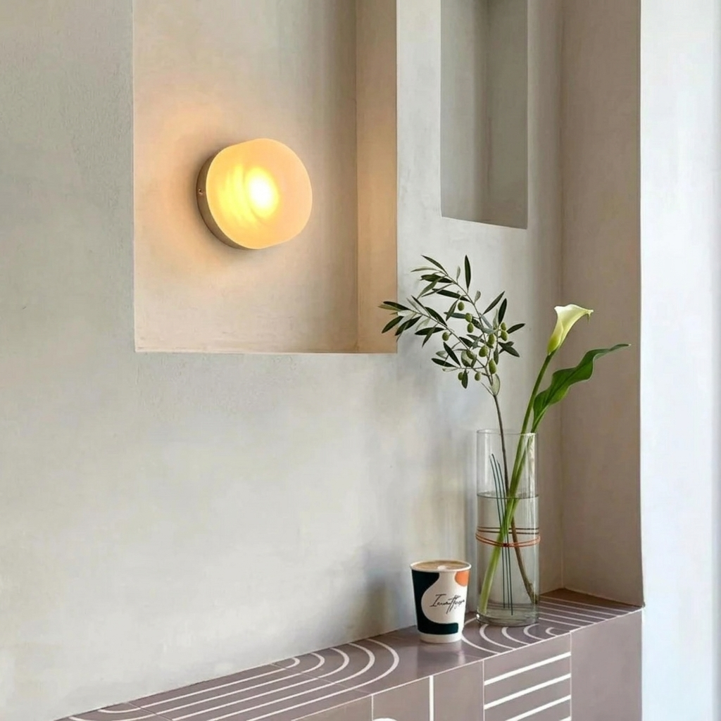 Applique LED da Parete Rotonda in Vetro Lampada Moderna per Camera e Soggiorno