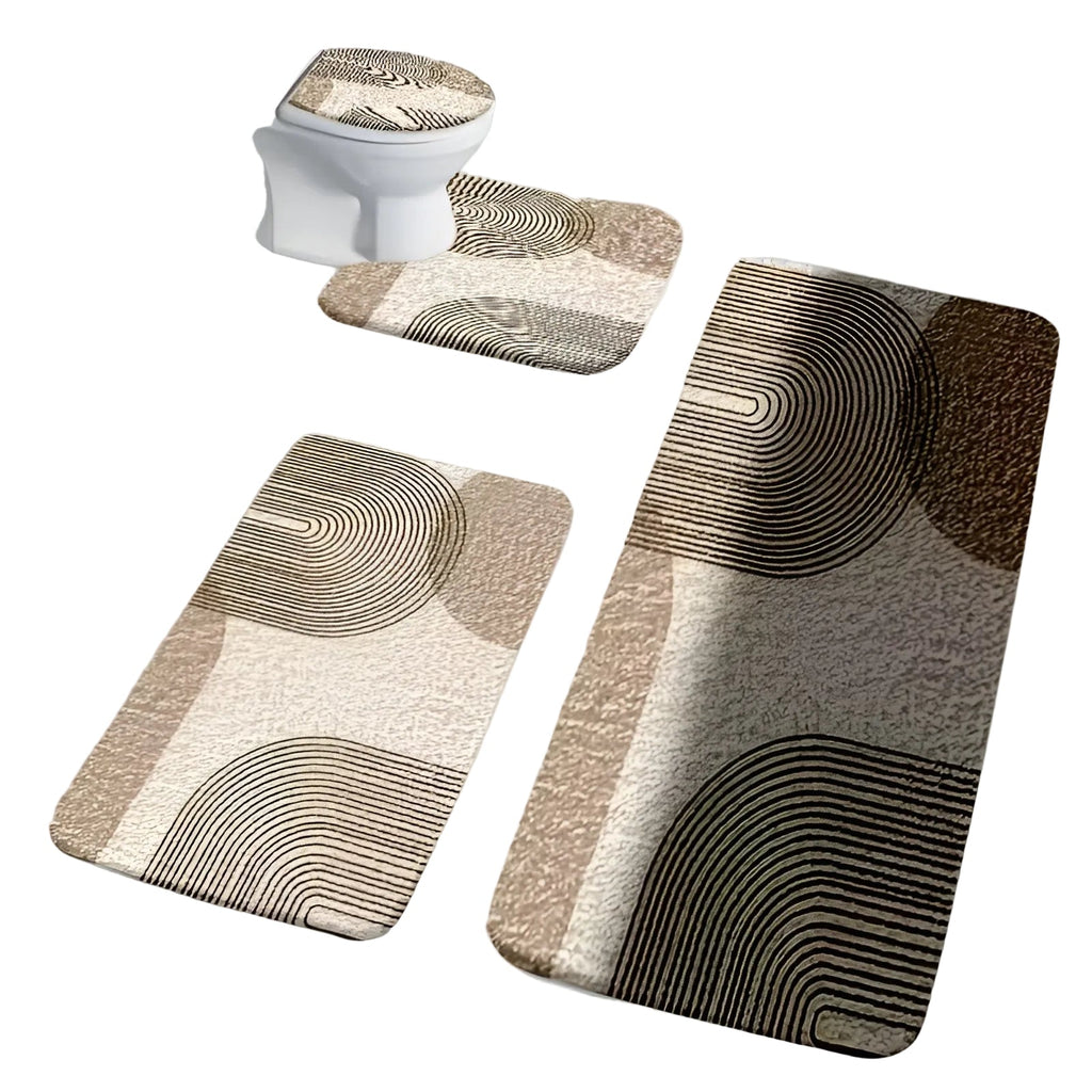 Set di Tappetini per Bagno 4 Pezzi – Moderno e Antiscivolo | Morbidi Tappetini per WC e Coprisedile per una Decorazione Elegante del Bagno
