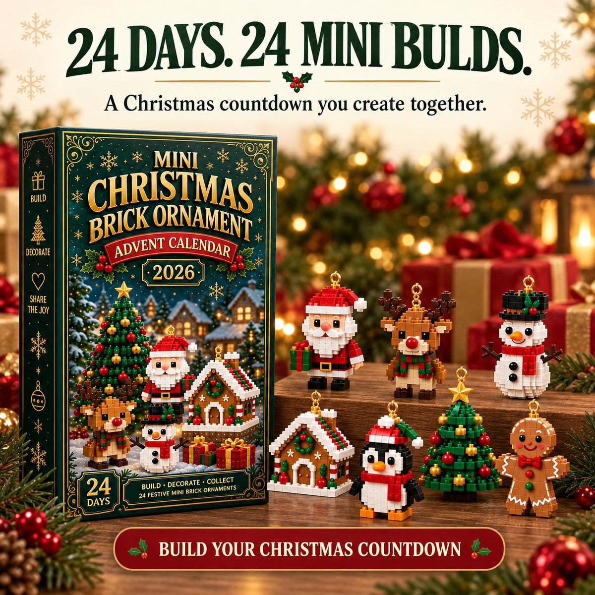 ⏳ Ultimo giorno per risparmiare il 49% – 🎄 Calendario dell'Avvento Mini Decorazioni di Natale da 24 Giorni | 24 design festivi unici e costruibili con anelli per appendere—perfetti per decorare alberi di Natale, ghirlande e allestimenti festivi 🧱