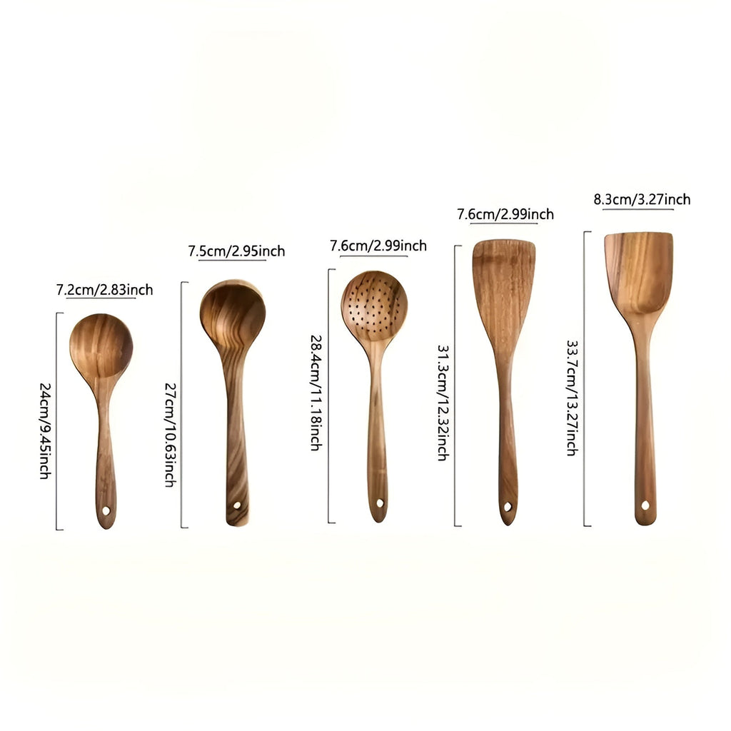 Set di utensili da cucina in legno – Set da 5 pezzi di spatole naturali per padelle antiaderenti