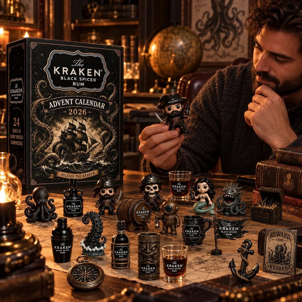 Set di Calendario Avvento Mini Bottiglie di Rum Kraken da 24 Giorni per Esposizione al Bar durante le Feste, Regalo Collezionabile per Amanti del Rum, Countdown di Natale e Decorazione Festiva