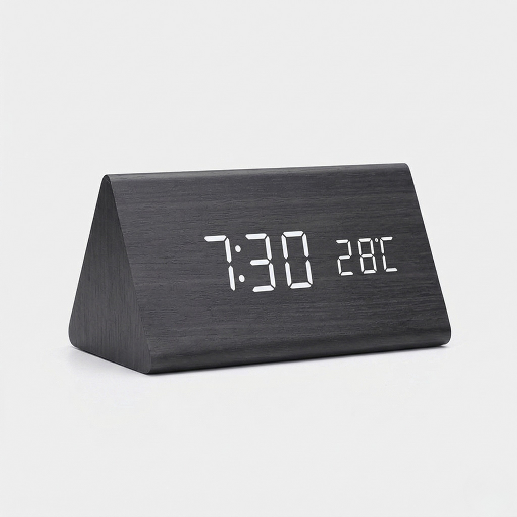 Orologio LED in Legno con Controllo Vocale Sveglia Digitale Moderna Design Minimalista