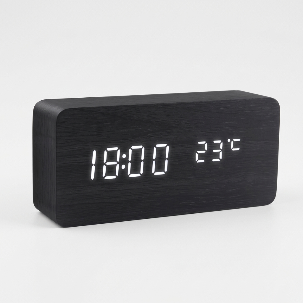 Orologio LED in Legno con Controllo Vocale Sveglia Digitale Moderna Design Minimalista