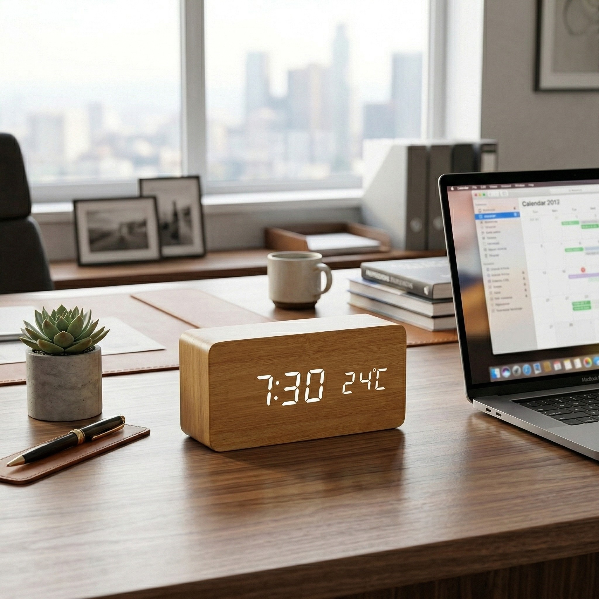 Orologio LED in Legno con Controllo Vocale Sveglia Digitale Moderna Design Minimalista