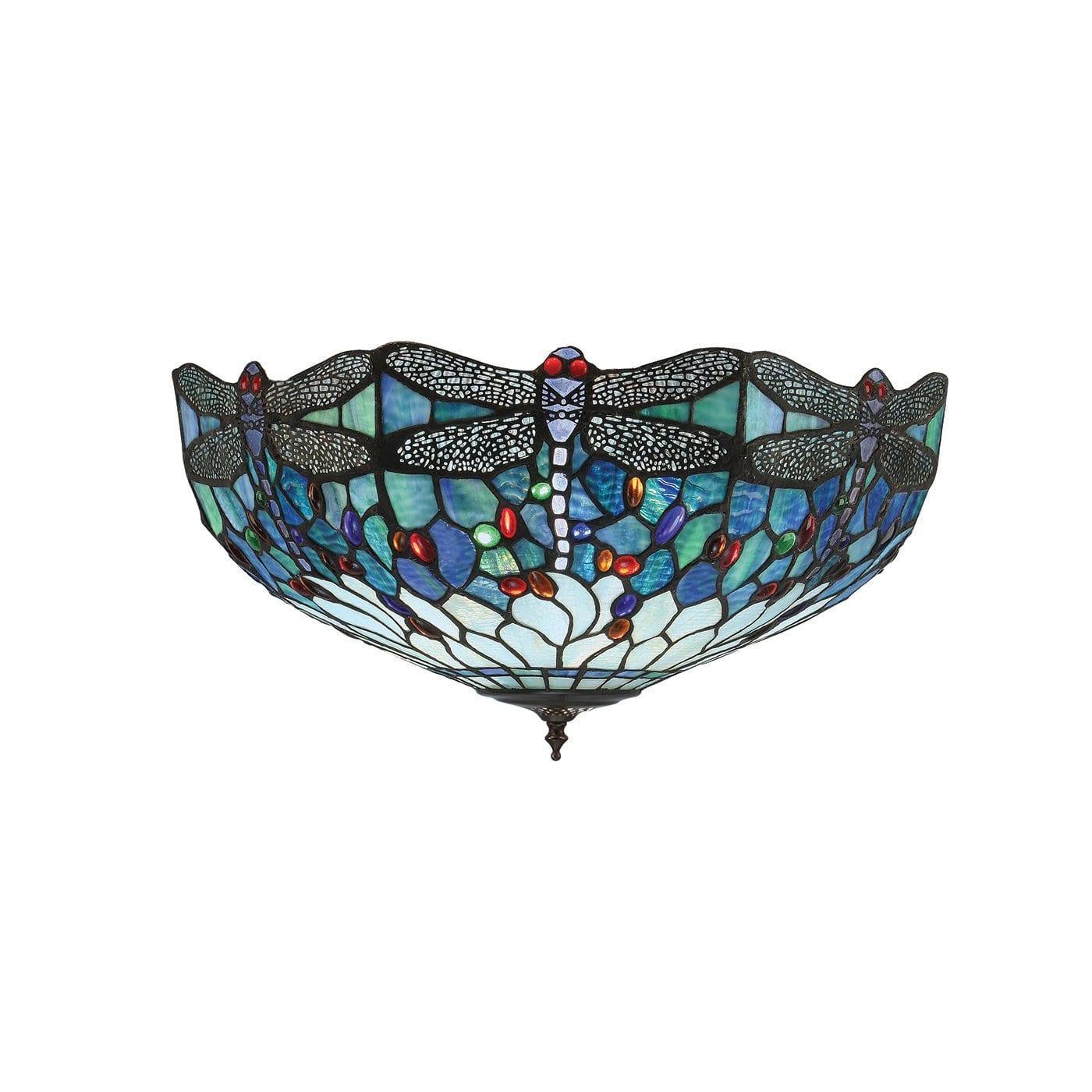 Lampada da soffitto Tiffany grande Libellula Blu