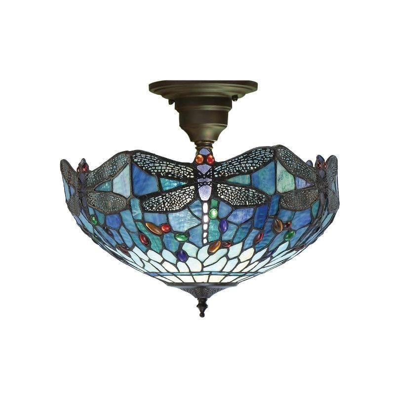 Luce da soffitto semi-flush Tiffany Medium Libellula Blu