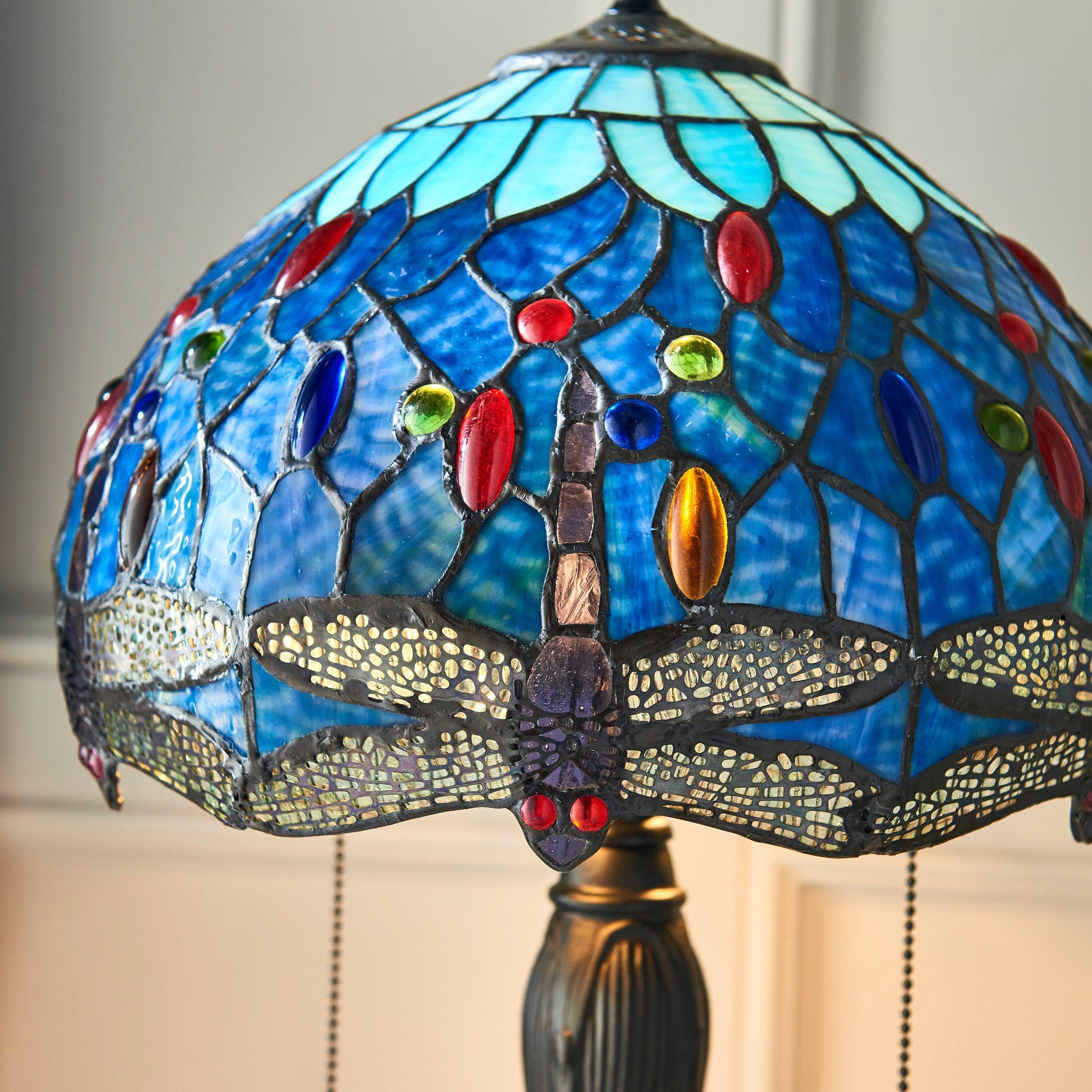 Lampada da Tavolo Tiffany Piccola Libellula Blu Interiors 1900