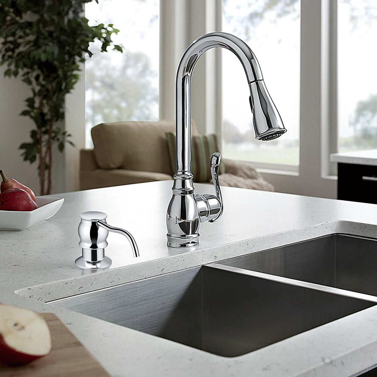 Dispenser per Sapone Liquido con Pompa in Ottone con Bottiglia per Lavello da Cucina