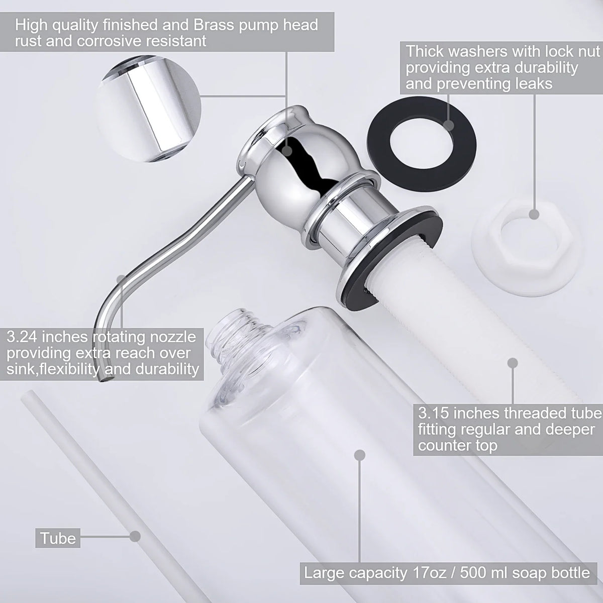 Dispenser per Sapone Liquido con Pompa in Ottone con Bottiglia per Lavello da Cucina