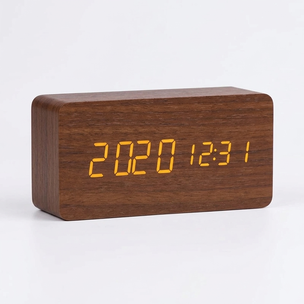 Orologio LED in Legno con Controllo Vocale Sveglia Digitale Moderna Design Minimalista