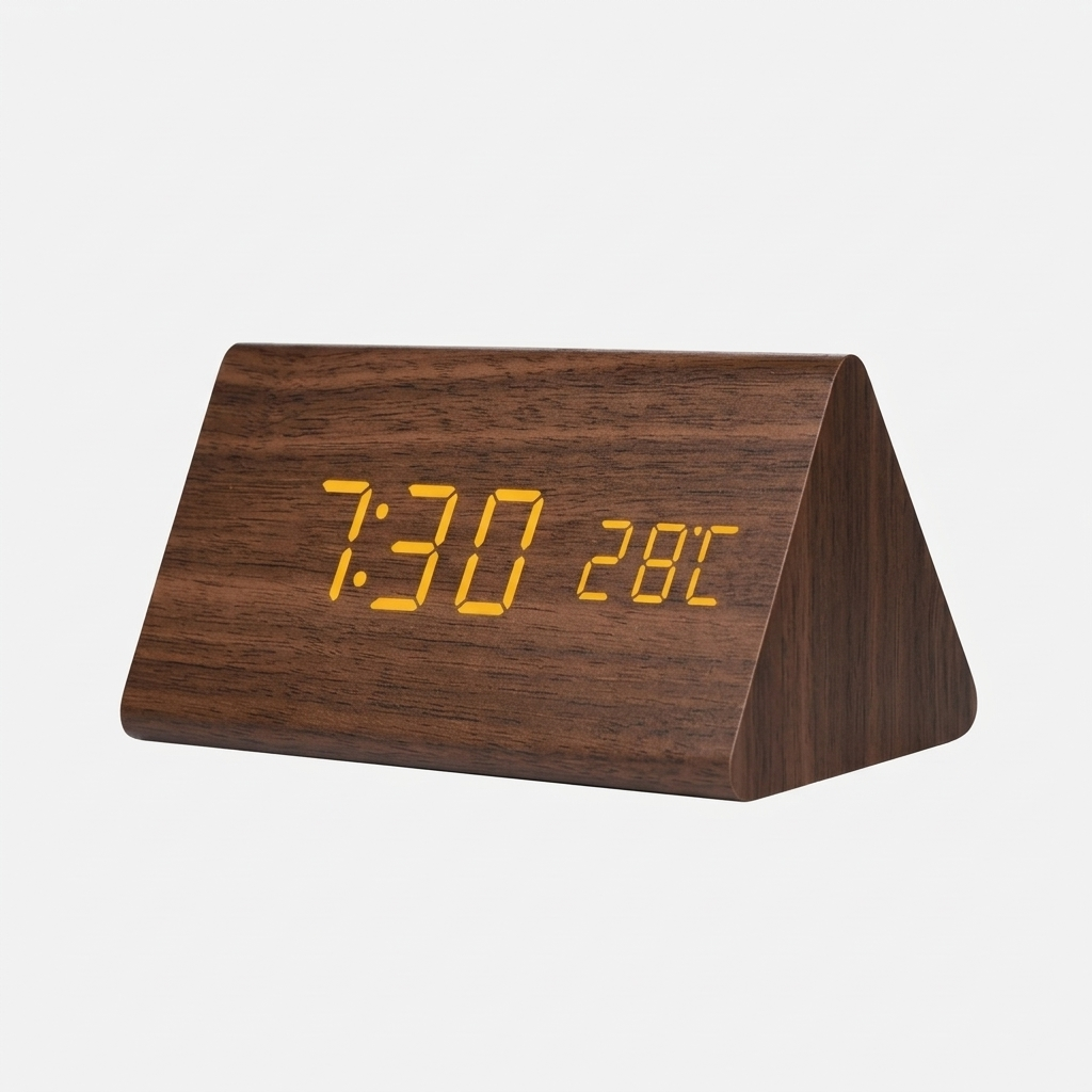 Orologio LED in Legno con Controllo Vocale Sveglia Digitale Moderna Design Minimalista