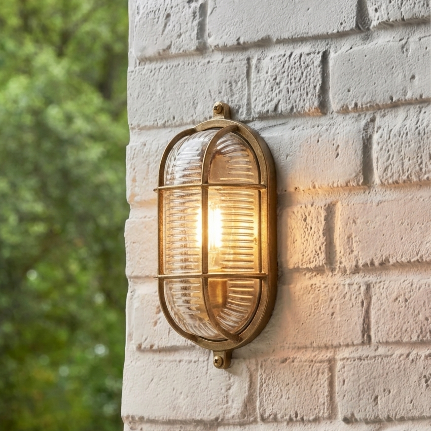 Applique da Esterno Ovali in Ottone Massiccio IP64 - Vetro Rigato