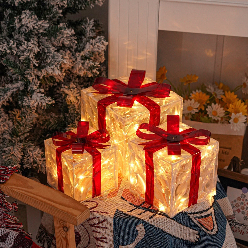 Illuminazione Natalizia LED – Set di 3 Scatole Regalo Illuminate per Interni ed Esterni