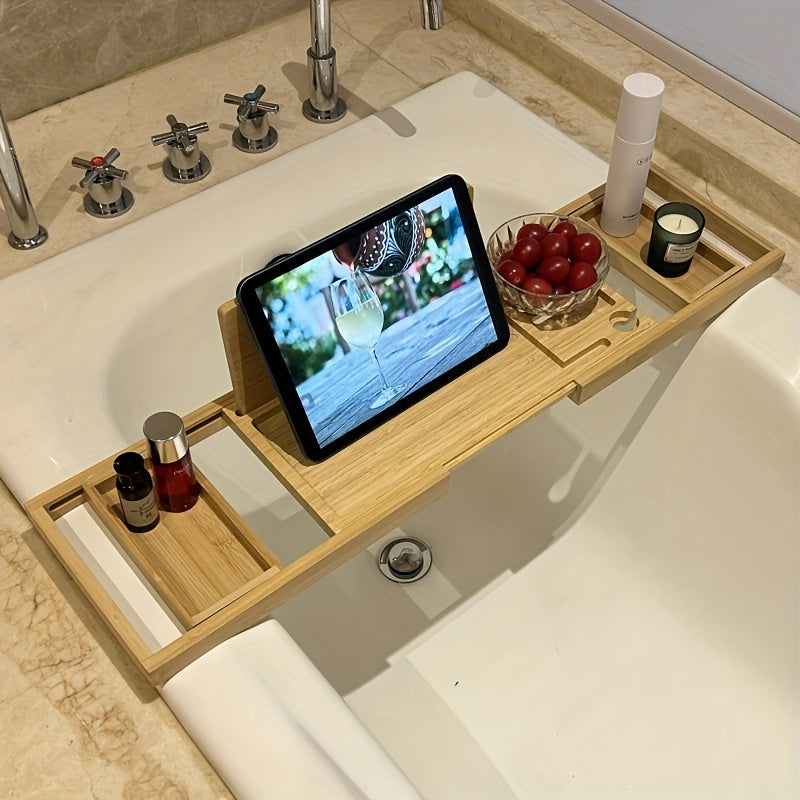 BambooLux - Vassoio per vasca da bagno estensibile per un relax simile a una spa