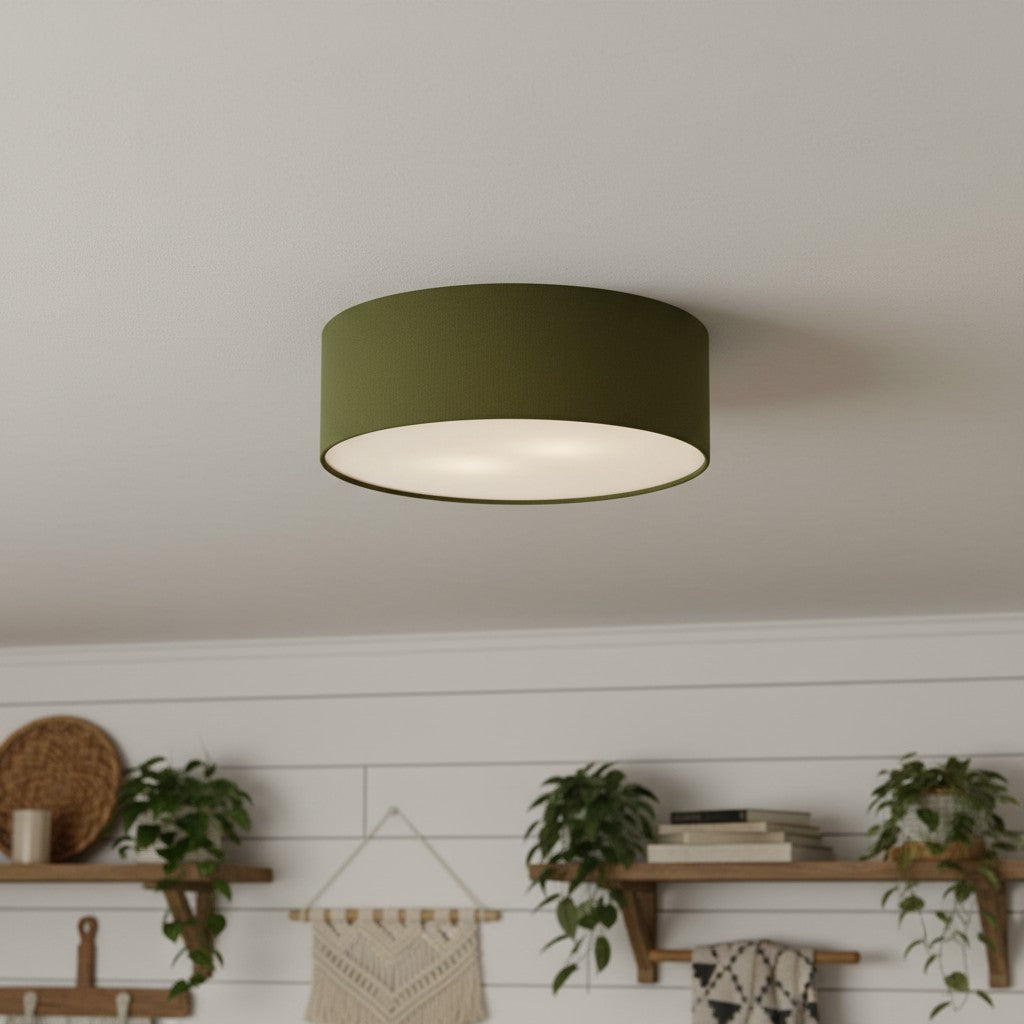 Lampada da soffitto a tamburo in lino per camera moderna