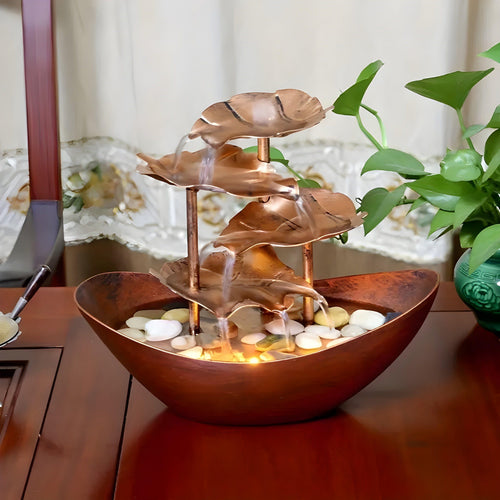 AquaAura - Fontana da Tavolo con Luce LED Realizzata con Foglie Rilassanti