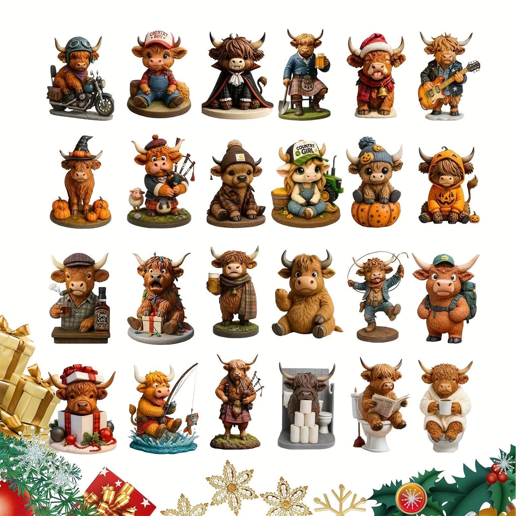 HighlandJoy | Calendario dell'Avvento 3D Mucca delle Highlands 2025 Esperienza Natalizia Unica 24 Figure