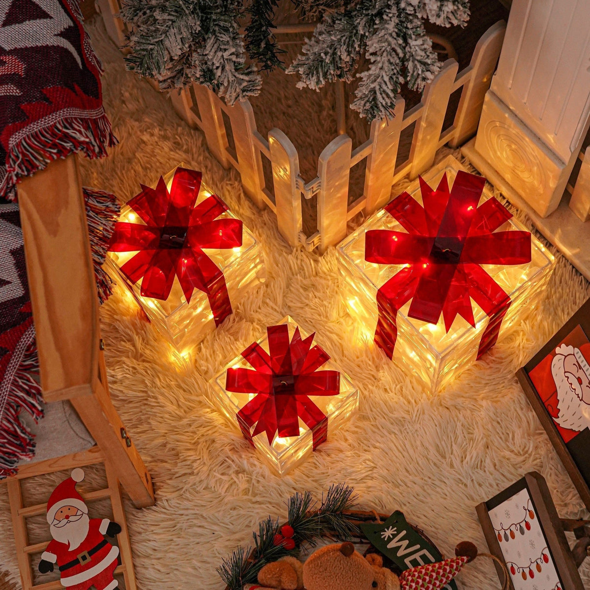 Illuminazione Natalizia LED – Set di 3 Scatole Regalo Illuminate per Interni ed Esterni