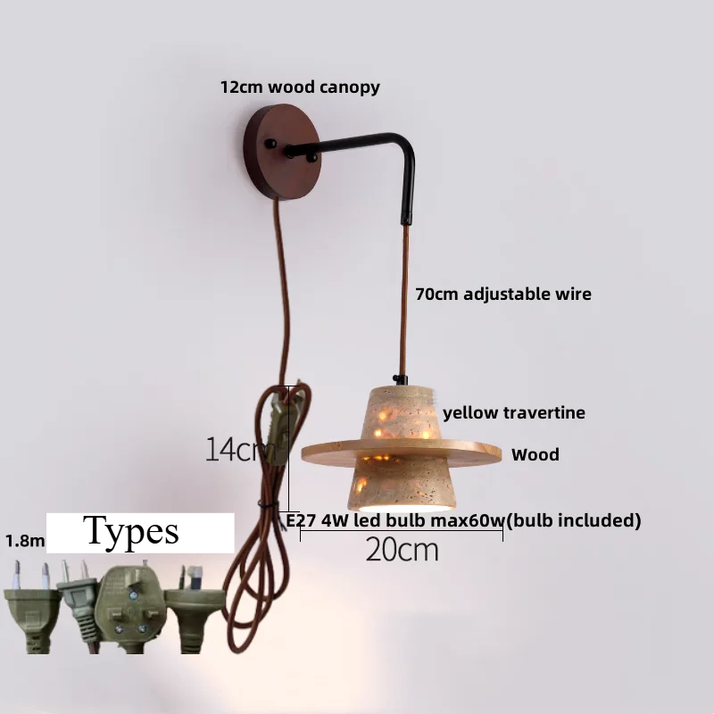 LumiTravert Applique – Design in Pietra Naturale e Legno con Interruttore a Trascinamento