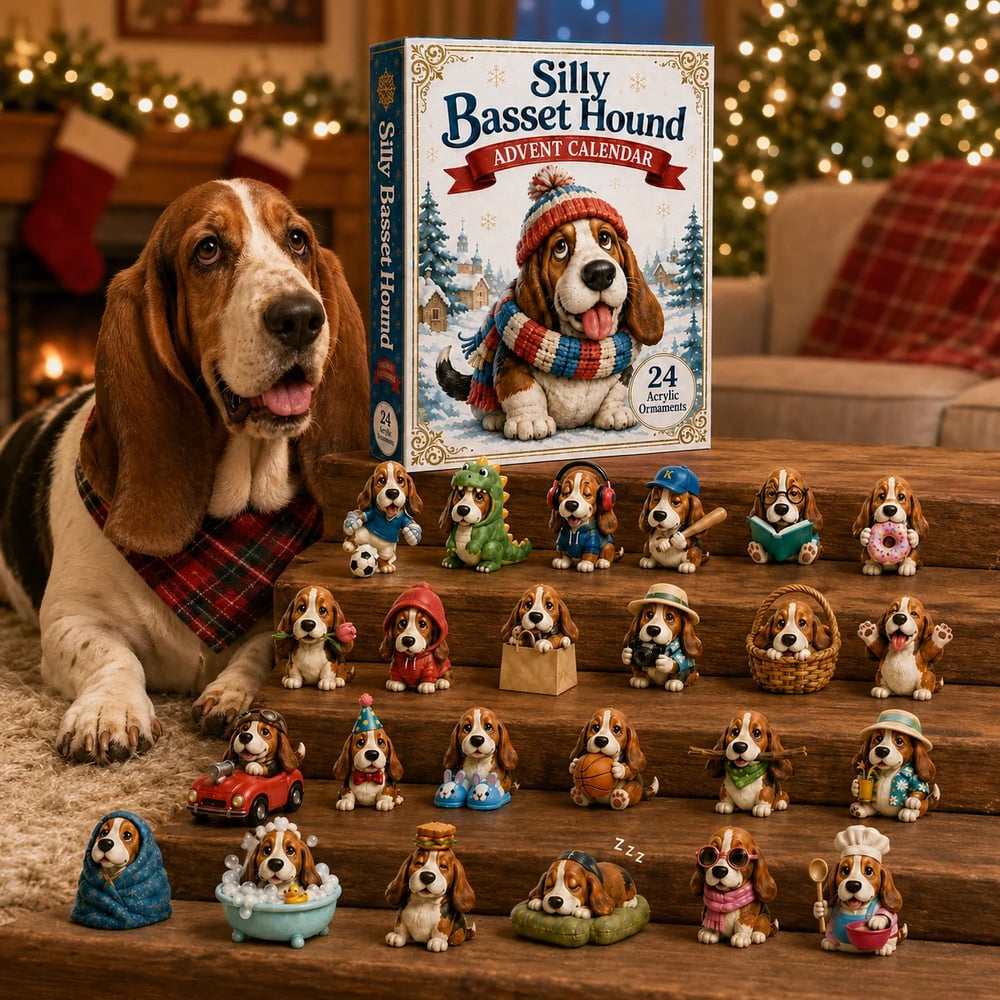🔥🎁Calendario dell'Avvento Basset Hound Sciocco 2026 - Countdown Festivo di 24 Giorni