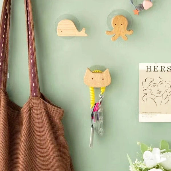 Ganci da Parete in Legno a Forma di Animale - Appendino Adesivo