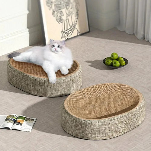CATLOOM – Letto Ovale in Sisal per Gatti con Superficie Resistente per Graffiare e Riposo Morbido