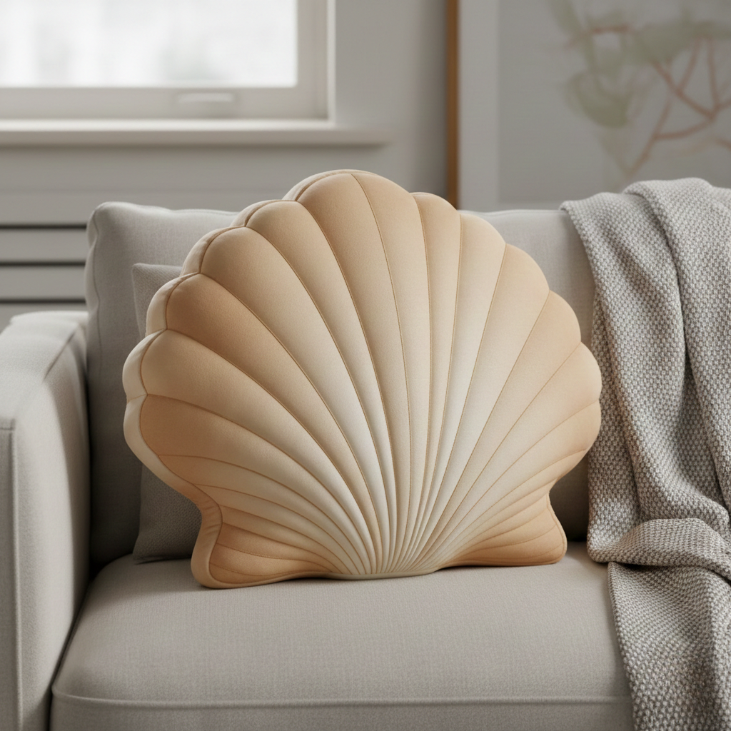 Cuscino Decorativo a Forma di Conchiglia Pieghettata