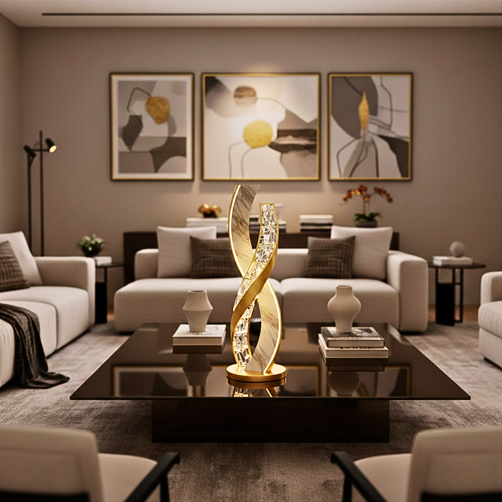 Statua da Pavimento in Cristallo e Metallo Ispirata all'Art Deco