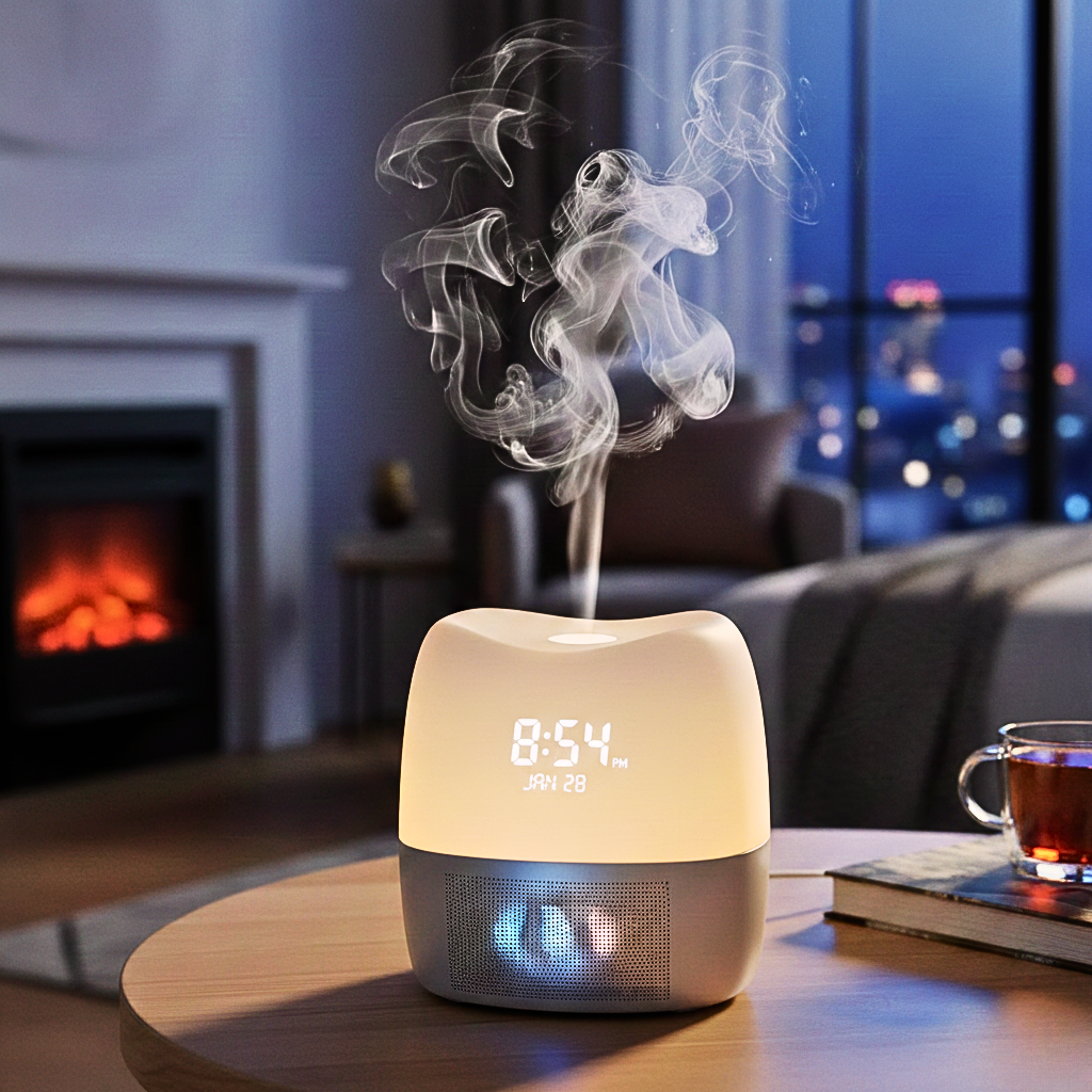 Umidificatore Digitale a Ultrasuoni con Nebulizzazione Fresca e Orologio Intelligente