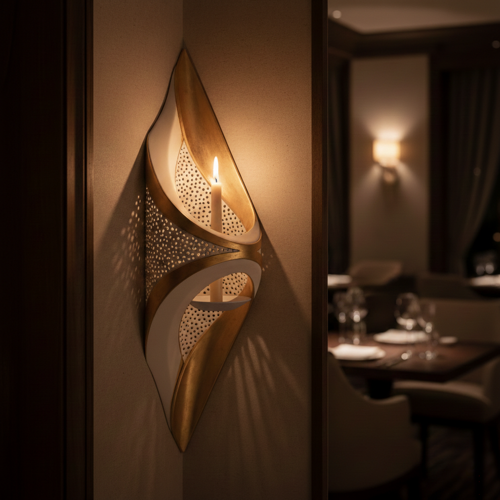 Portacandele Angolare Scultoreo Intagliato a Mano